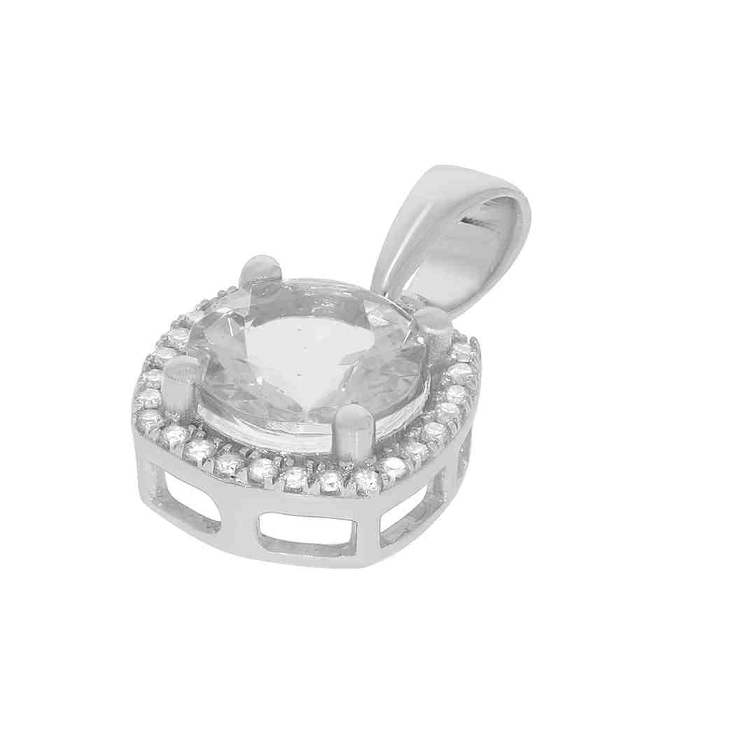 Round White Topaz with a Halo Pendant PD31345A WHITE TOPAZ